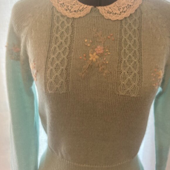 Vintage Sweater Dress by Plain Jane for Espirit, Hand-embroidered detail Sz S/XS - Picture 11 of 11